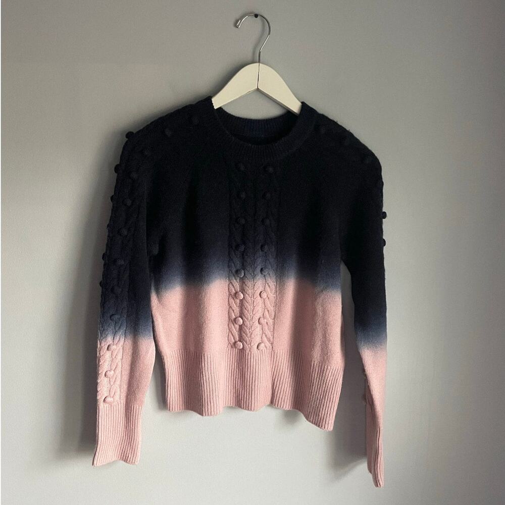 naadam navy blue pink ombre sweater Merino Wool Cashmere blend S Cableknit